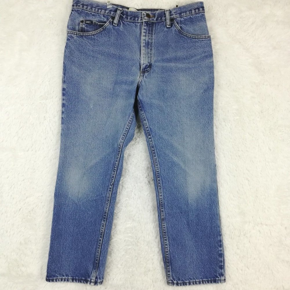 Lee Mens Jeans Straight Leg Denim Blue Medium Wash Regular Fit 38x30